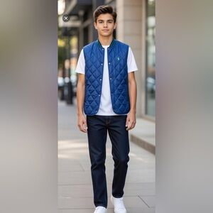 Polo Ralph Lauren Boys L Navy Water Resistant Diamond Quilted Vest Navy Blue